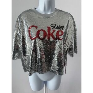 NWT!  Forever 21 DIET COKE Silver Sequin Cropped Tee Top (b53) Missing Sequins
